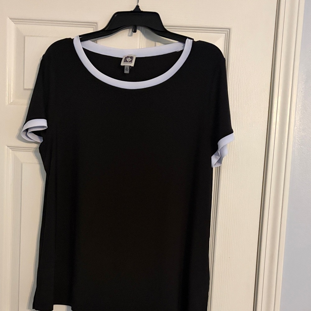 Anne Klein Black Short-Sleeve Top with White Trim